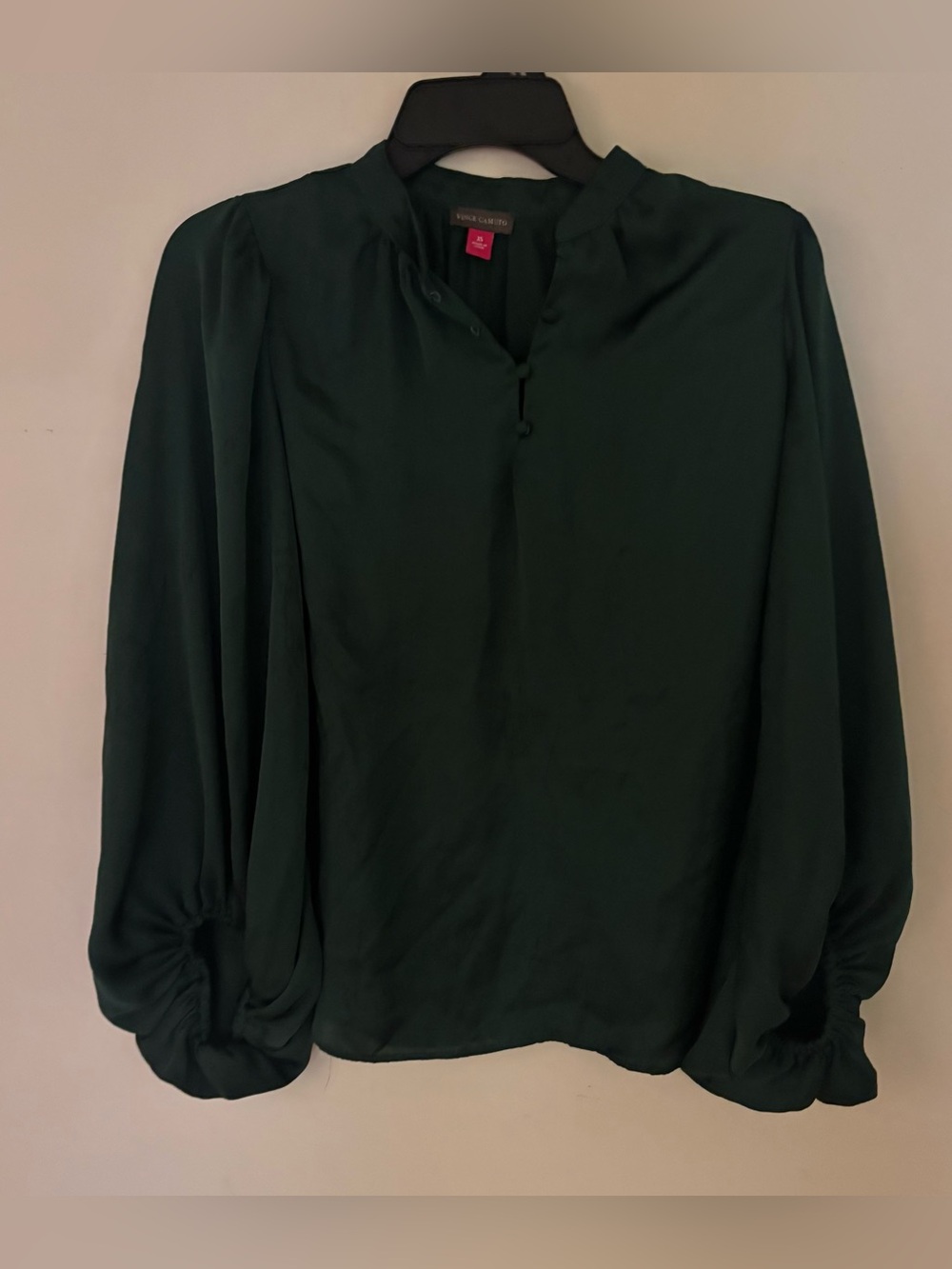 Vince Camuto Dark Green Satin-Look Balloon Sleeve Blouse XS